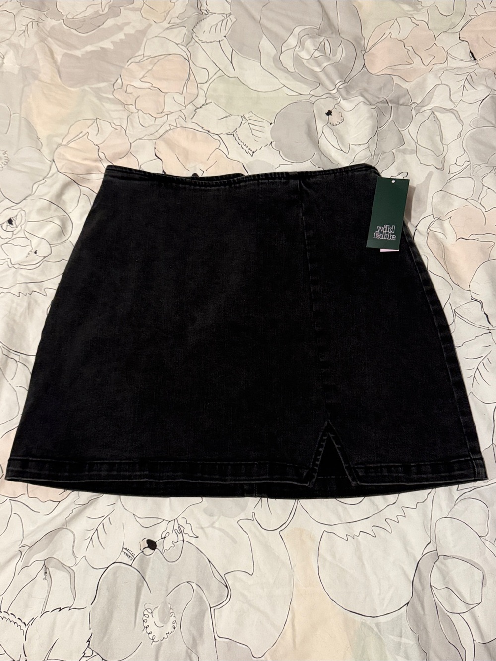 wild fable Black Denim Mini Skirt with Front Vent 8